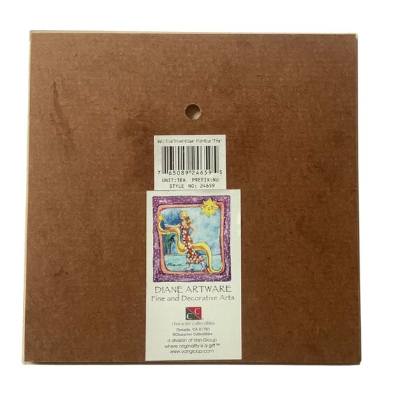 Vtg Diane Artware Decor Wall Ceramic Tile Whimsical Fish Flowers 6"x6" Signed - Picture 3 of 7